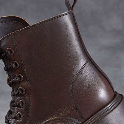 Women's Minimalist Plain Leather Chunky Platform Boots