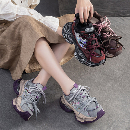 Women's Fashion Color-Blocked Breathable Platform Sneakers