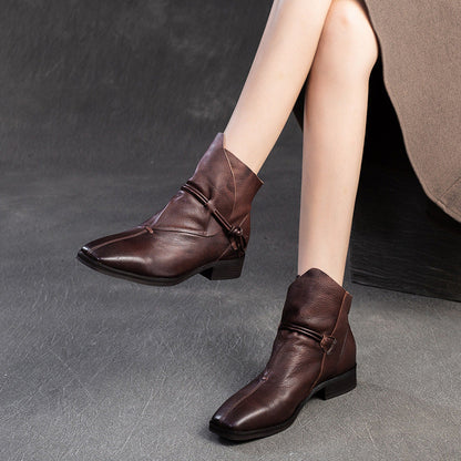Women's Vintage Soft Leather Comfort Slip-on Ankle Boots