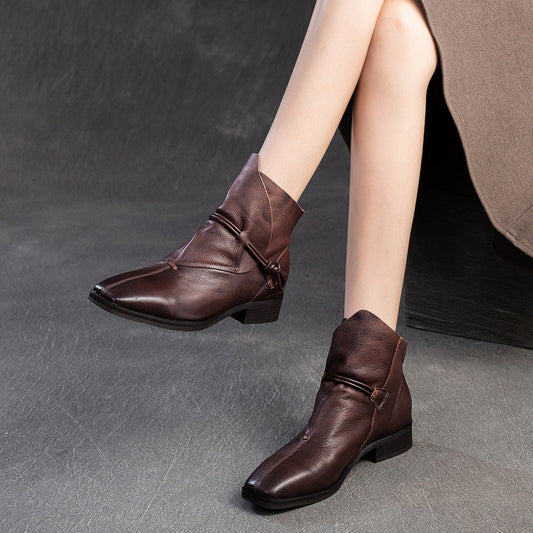Women's Vintage Soft Leather Comfort Slip-on Ankle Boots