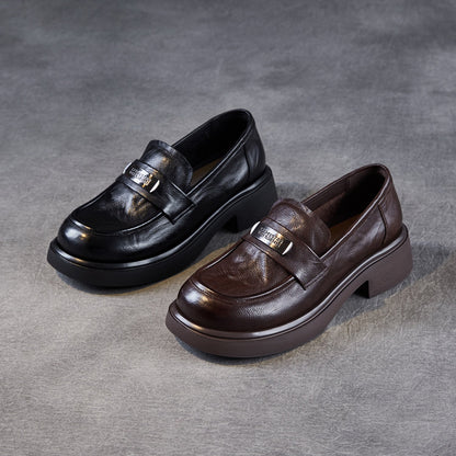 Women's Vintage Plain Leather Casual Loafers