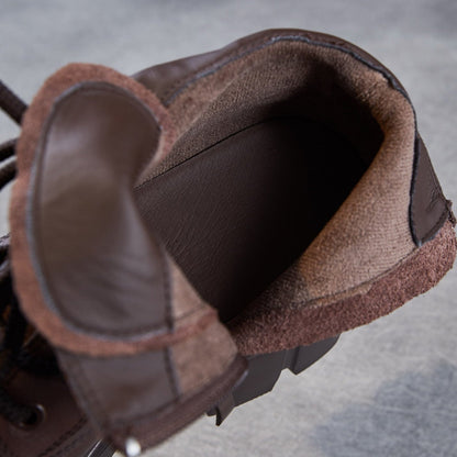 Women's Cowhide Leather Chunky Heel Ankle Boots