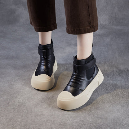 Women's Plain Leather Casual Ankle Boots