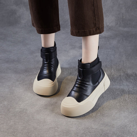 Women's Plain Leather Casual Ankle Boots