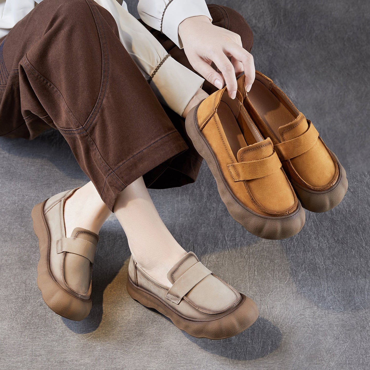 Women's Vintage Plain Leather Comfort Casual Loafers