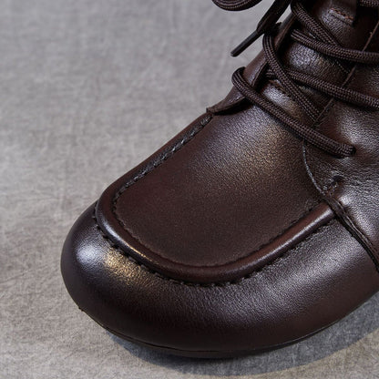 Women's Retro Leather Low Block Ankle Boots