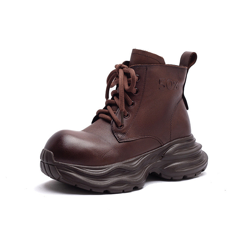Women's Vintage Leather Platform Ankle Boots