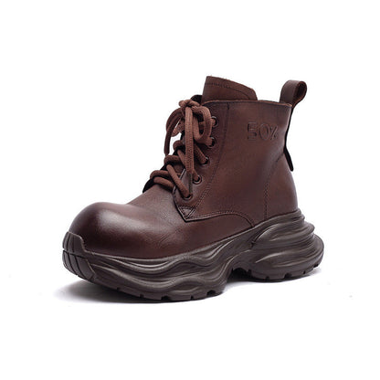 Women's Vintage Leather Platform Ankle Boots