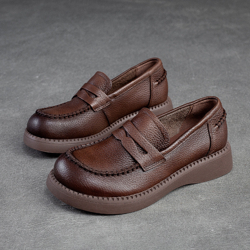 Women's Retro Plain Leather Classic Casual Loafers-RAIIFY