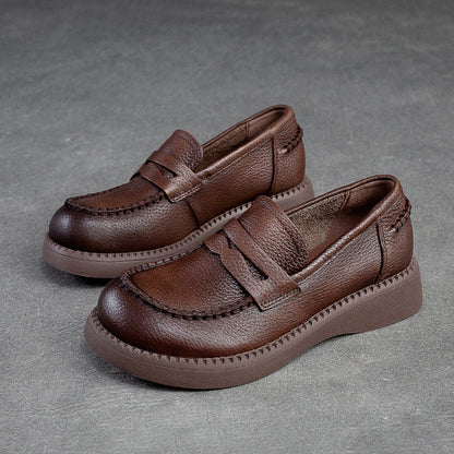 Women's Retro Plain Leather Classic Casual Loafers-RAIIFY