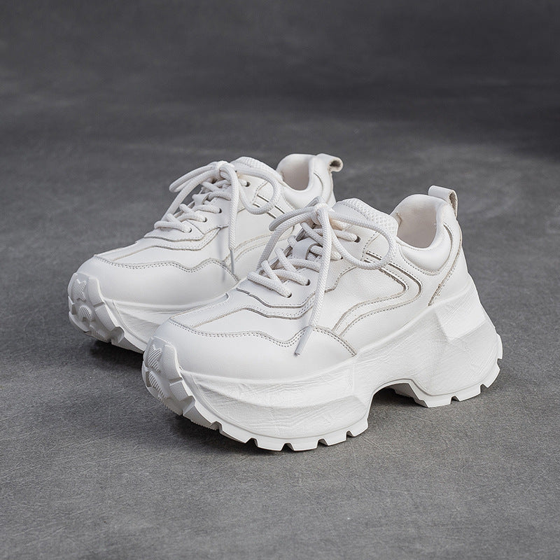Women's Plain Quilted Leather Chunky Platform Sneakers-RAIIFY