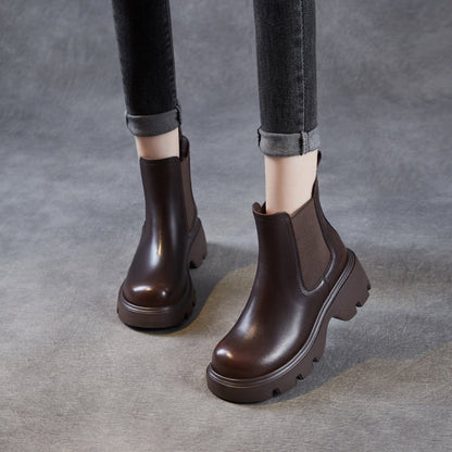 Women's Retro Leather Slip-on Platform Ankle Boots