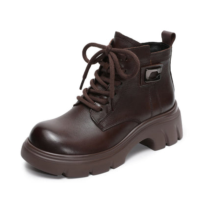 Women's Retro Leather Thick Soled Casual Ankle Boots-RAIIFY