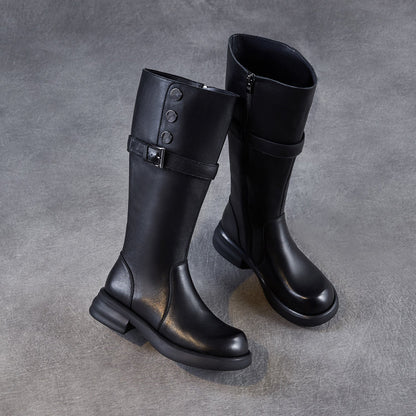 Women's Plain Soft Cowhide Comfort Riding Boots