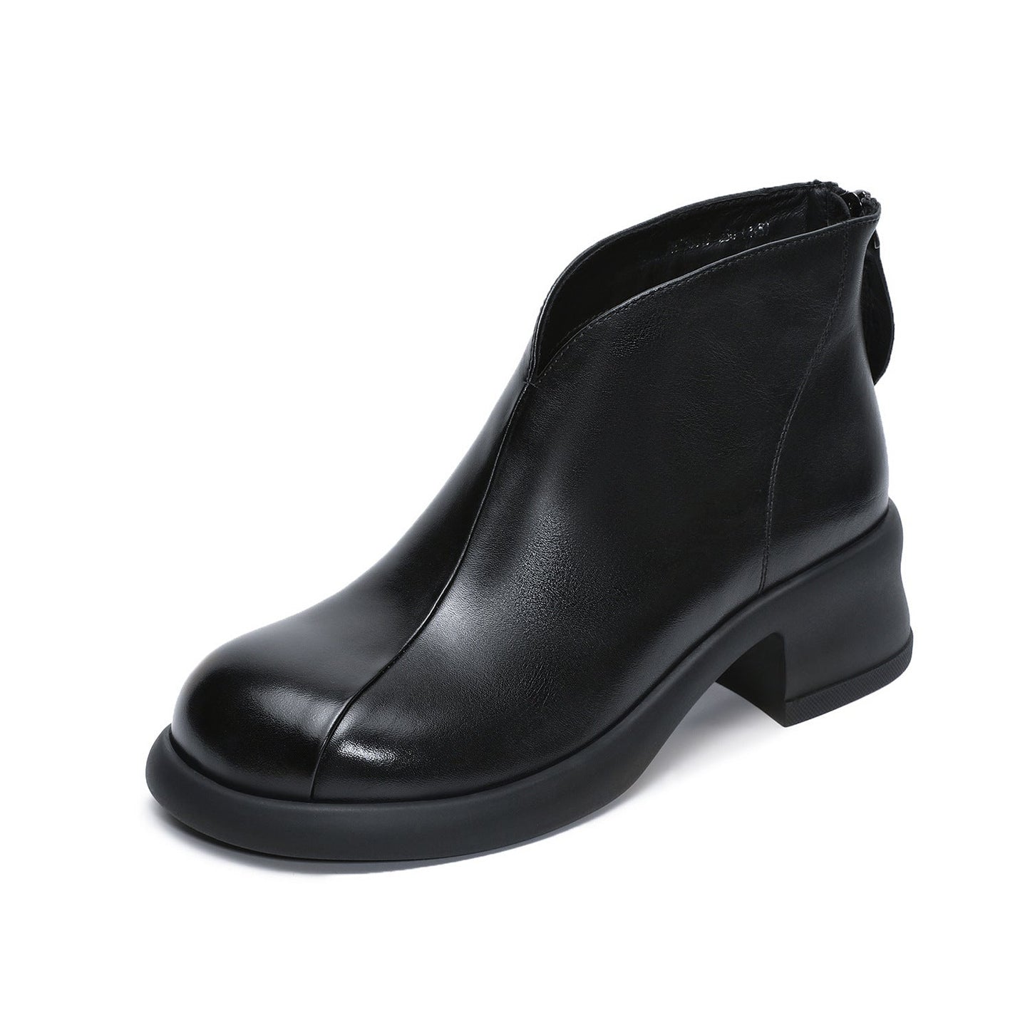 Women's Retro Plain Leather Low Block Ankle Boots-RAIIFY
