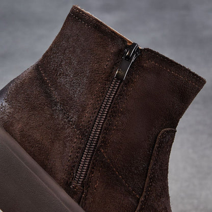 Women's Retro Minimalist Leather Platform Ankle Boots