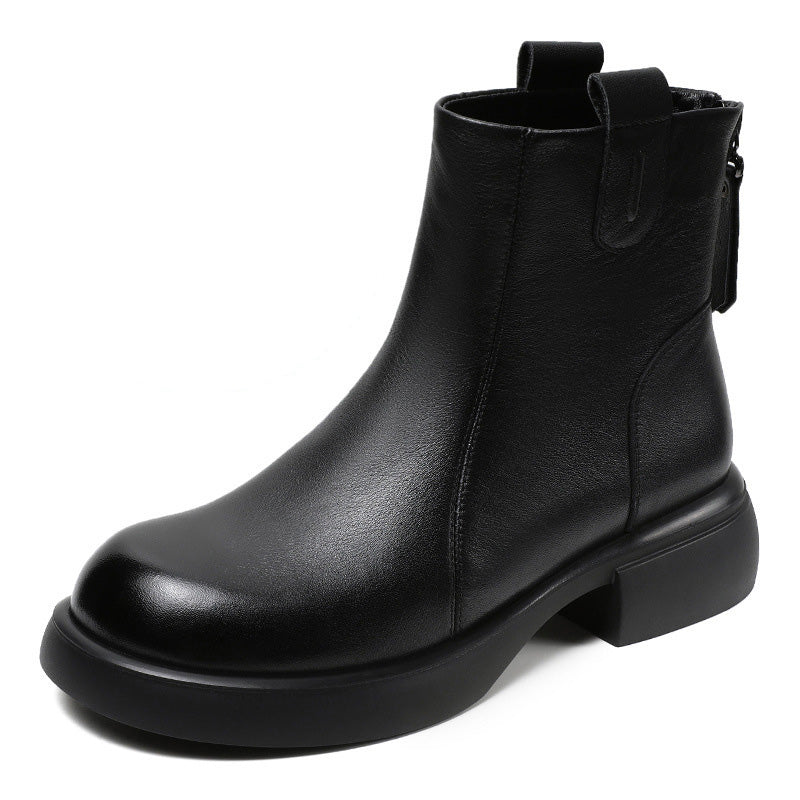 Women's Minimalist Plain Leather Casual Ankle Boots-RAIIFY