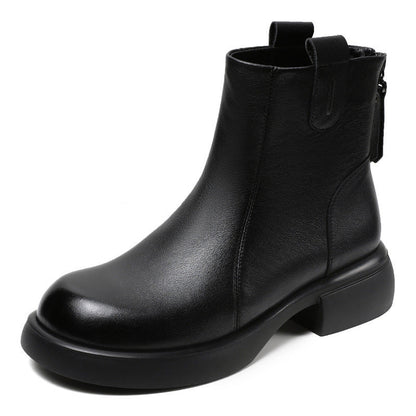 Women's Minimalist Plain Leather Casual Ankle Boots-RAIIFY