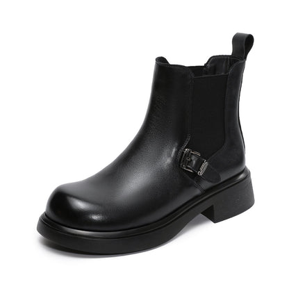 Women's Minimalist Plain Leather Slip-on Ankle Boots-RAIIFY