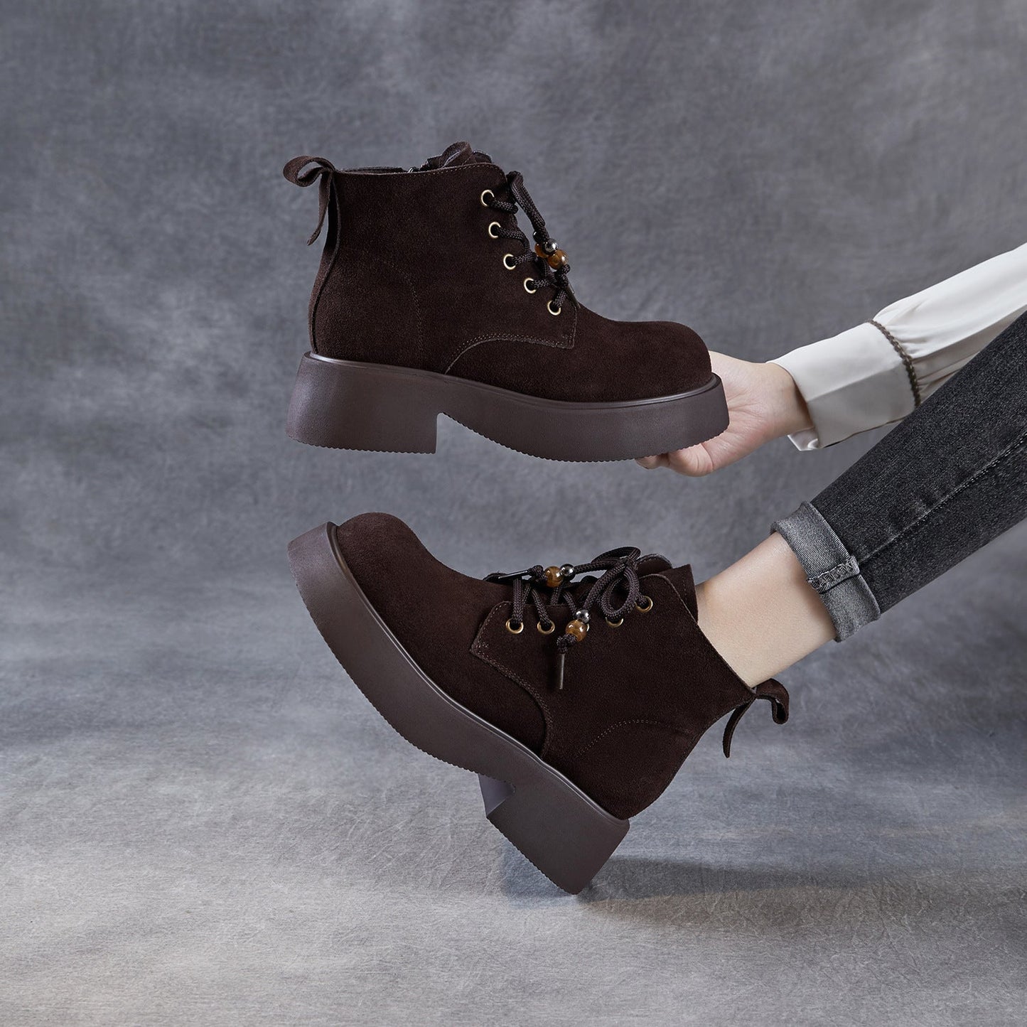 Women's Retro Plain Suede Platform Ankle Boots