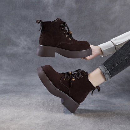 Women's Retro Plain Suede Platform Ankle Boots