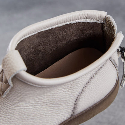 Women's Simple Plain Leather Flat Ankle Boots