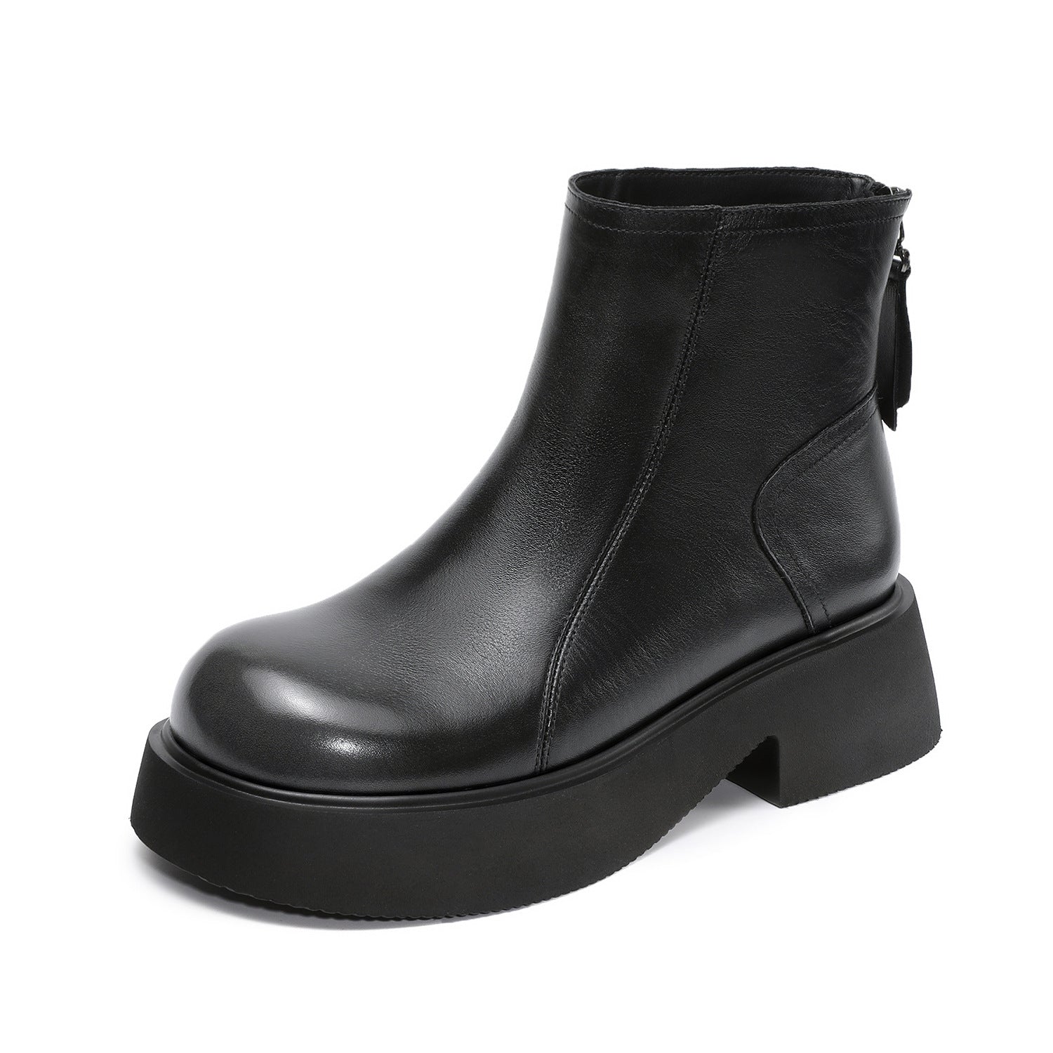 Women's Retro Plain Leather Ankle Platform Boots-RAIIFY