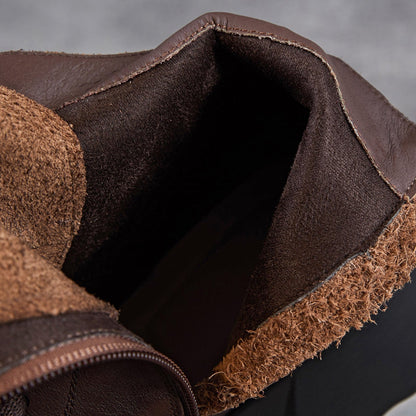 Women's Soft Breathable Leather Low Heel Ankle Boots