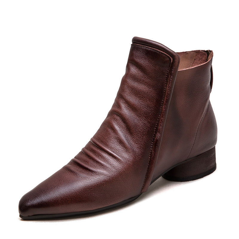 Women's Vintage Soft Leather Pointed Toe Ankle Boots