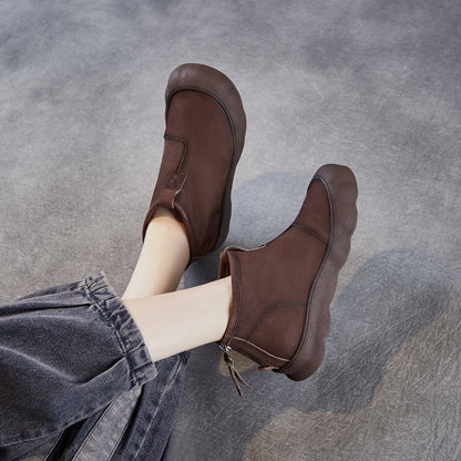 Women's Retro Leather Lug Sole Ankle Boots