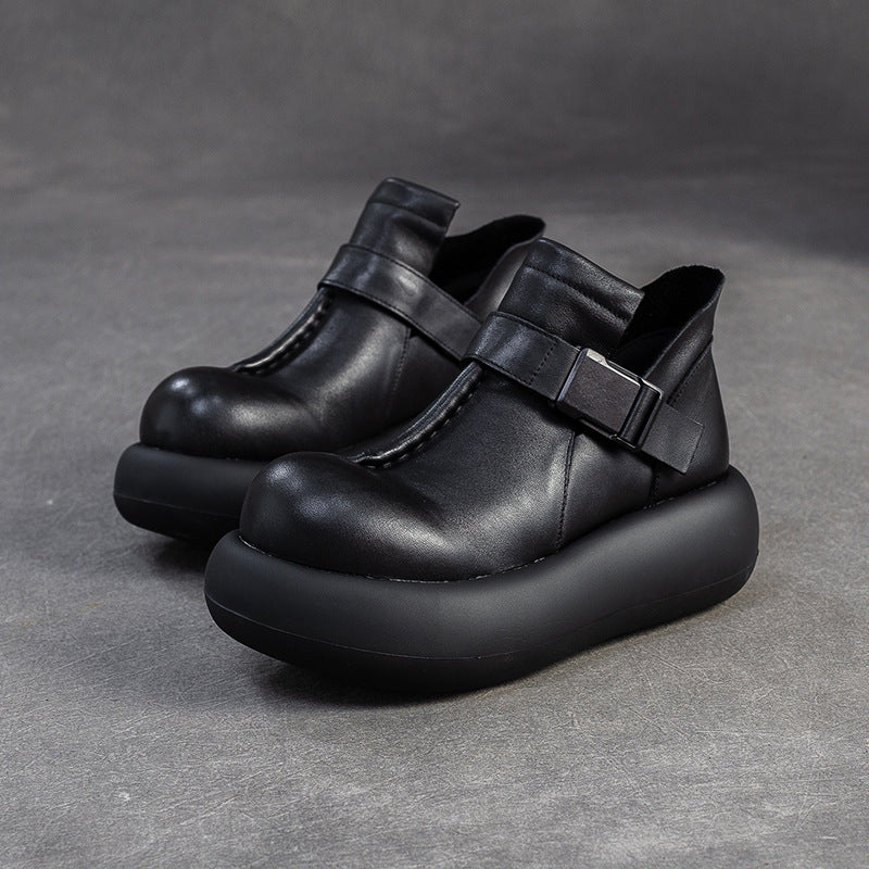 Women's Minimalist Plain Leather Platform Ankle Boots-RAIIFY