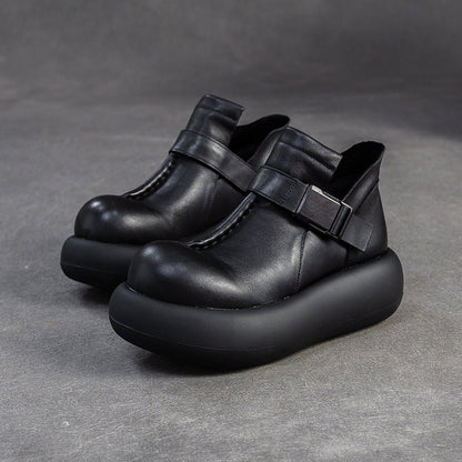 Women's Minimalist Plain Leather Platform Ankle Boots-RAIIFY