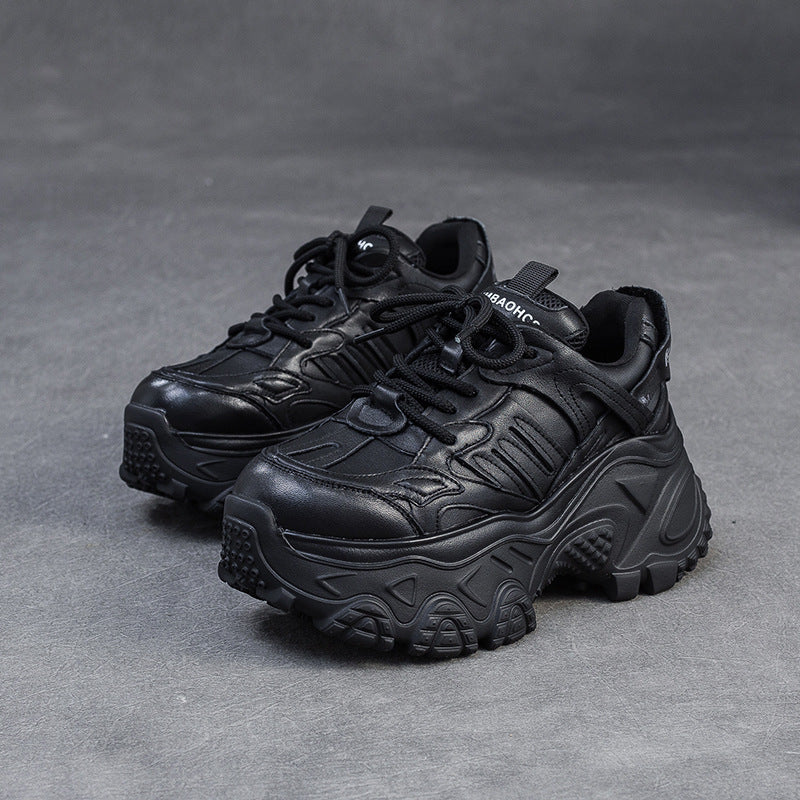 Women's Minimalist Plain Leather Chunky Platform Sneakers-RAIIFY