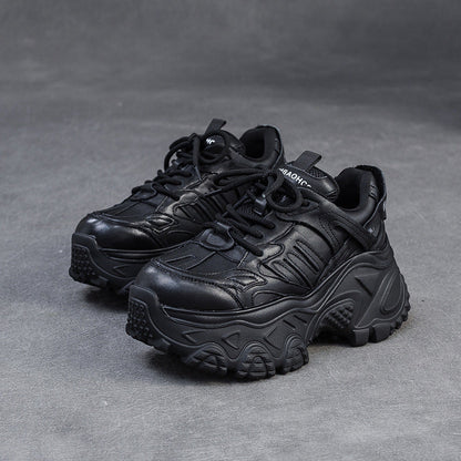 Women's Minimalist Plain Leather Chunky Platform Sneakers-RAIIFY