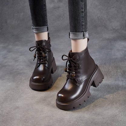 Women's Vintage Leather Chunky Heel Boots