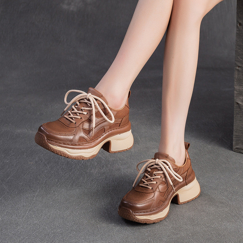 Women's Retro Quilted Leather Chunky Heel Casual Shoes
