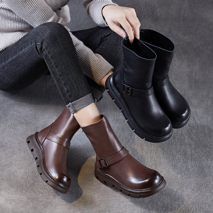 Women's Retro Leather Back Zipper Minimalist Boots