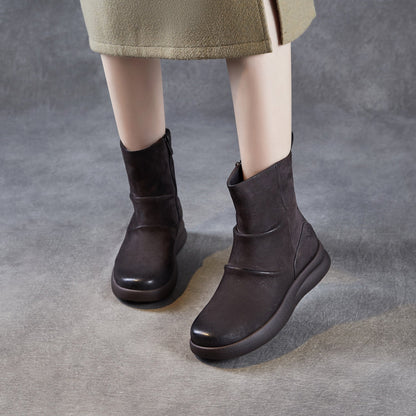 Women's Vintage Plain Leather Motorcycle Boots