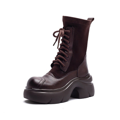 Women's Casual Leather Mid-Calf Platform Boots