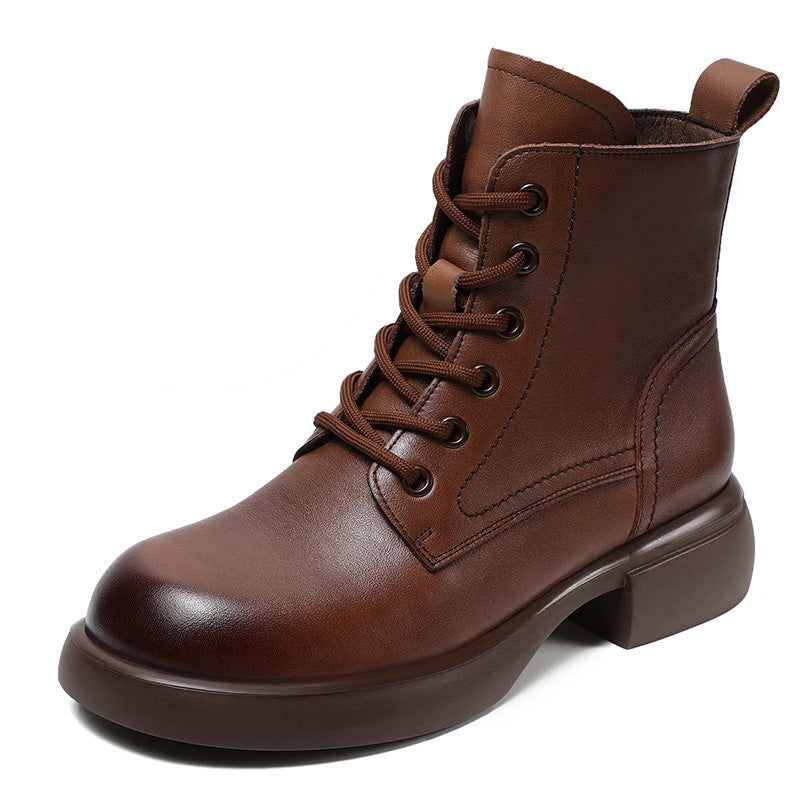 Womne's Retro Plain Soft Leather Ankle Boots-RAIIFY