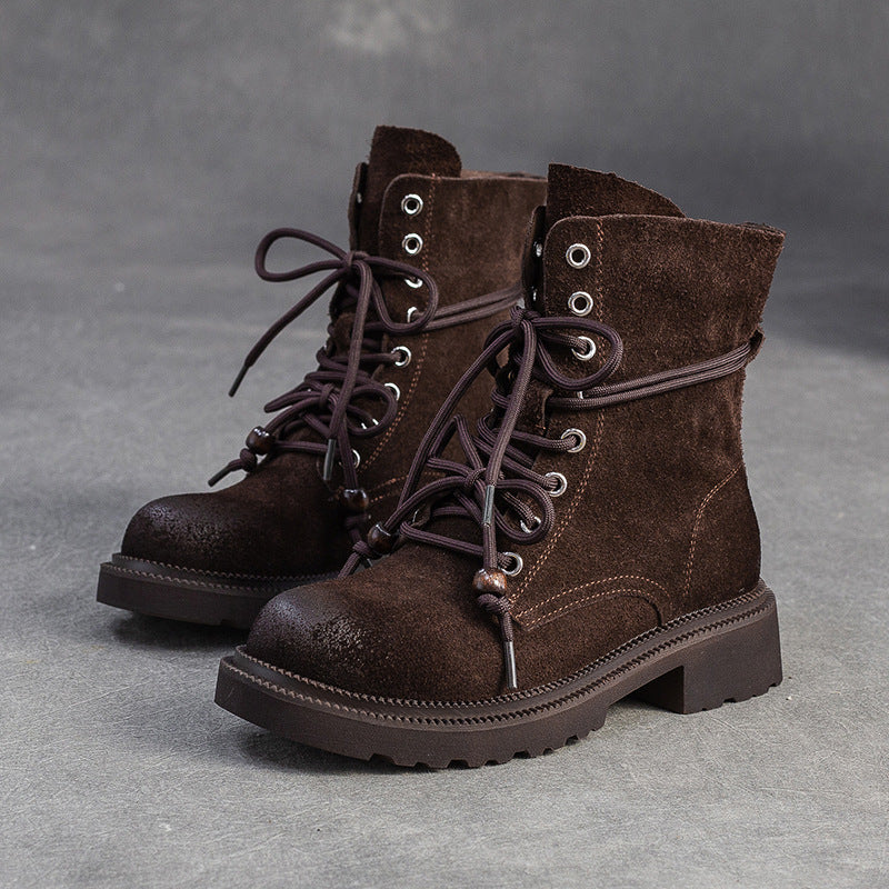 Women's Vintage Plain Leather Casual Lace-up Boots-RAIIFY