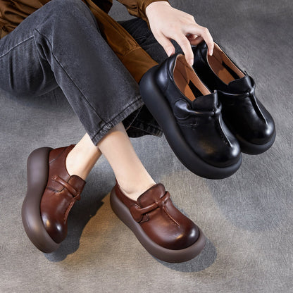 Women Retro Leather Chunky Platform Casual Shoes