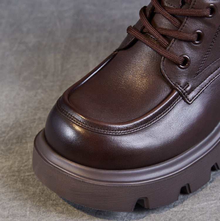 Women's Vintage Leather Casual Platform Ankle Boots