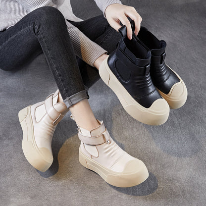 Women's Plain Leather Casual Ankle Boots