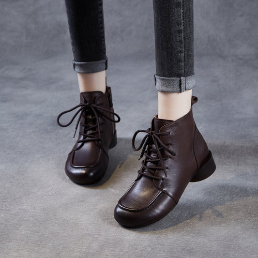 Women's Retro Leather Low Block Ankle Boots