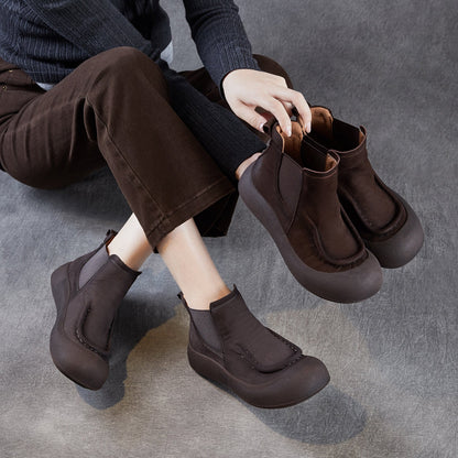 Women's Vintage Plain Leather Slip-on Ankle Boots