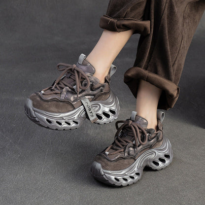 Women's Vintage Leather Chunky Platform Sneakers