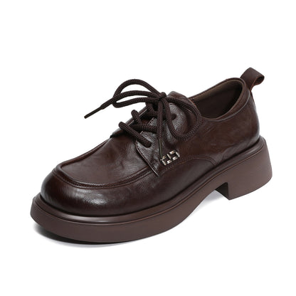 Women's Retro Plain Leather Casual Lace-up Loafers-RAIIFY