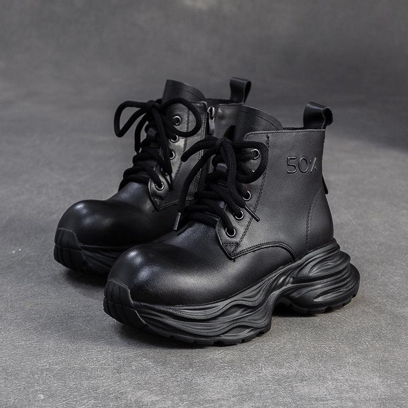 Women's Vintage Leather Platform Ankle Boots-RAIIFY