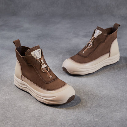 Women's Retro Leather Front Zipper Martin Boots